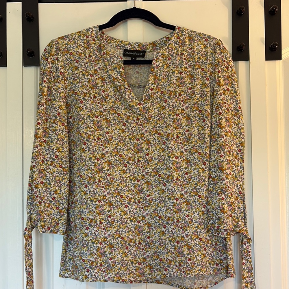 Cynthia Rowley Brown and Tan Tie Front 3/4 Sleeve Blouse